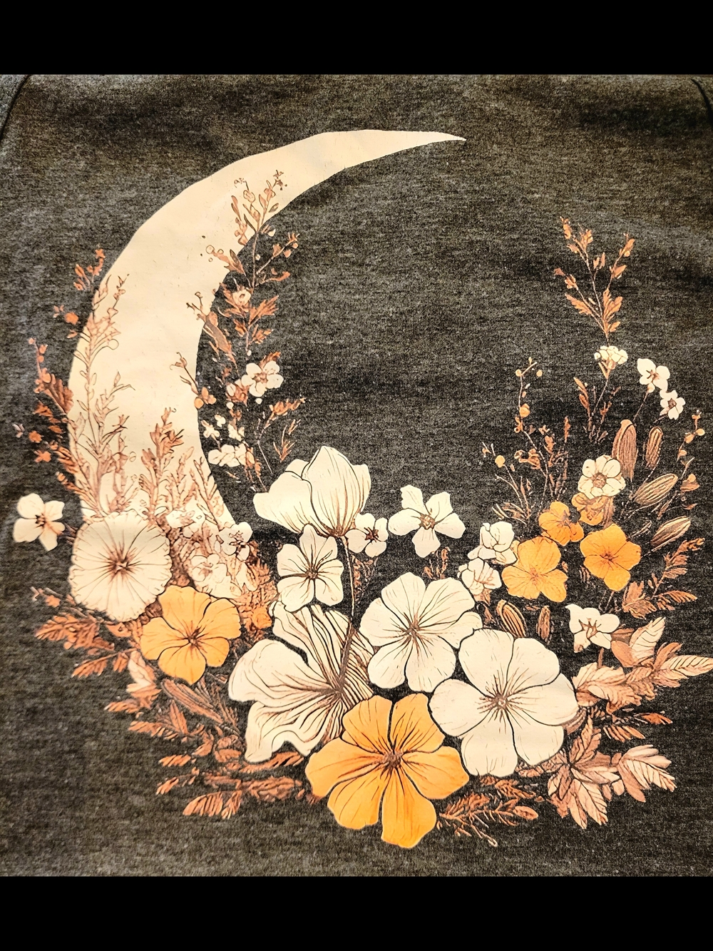 Floral Crescent Moon Graphic Tee - White & Mustard Flowers